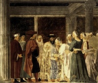 Piero della francesca- legend of the true cross - the queen of sheba meeting with solomon 1